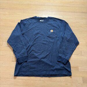 Carhartt Long Sleeve Pocket T-Shirt Navy Blue Heather Loose Fit Size L Workwear